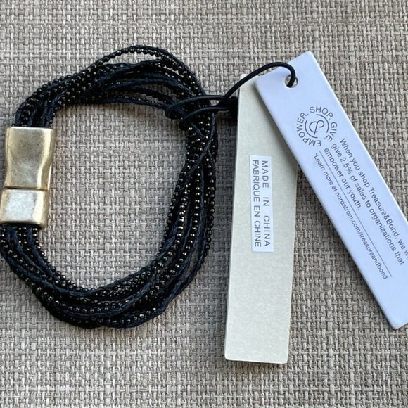 Treasure & Bond Women Bracelet Black Wrist Band Gold Tone Magnet Closure $35 - Picture 5 of 12